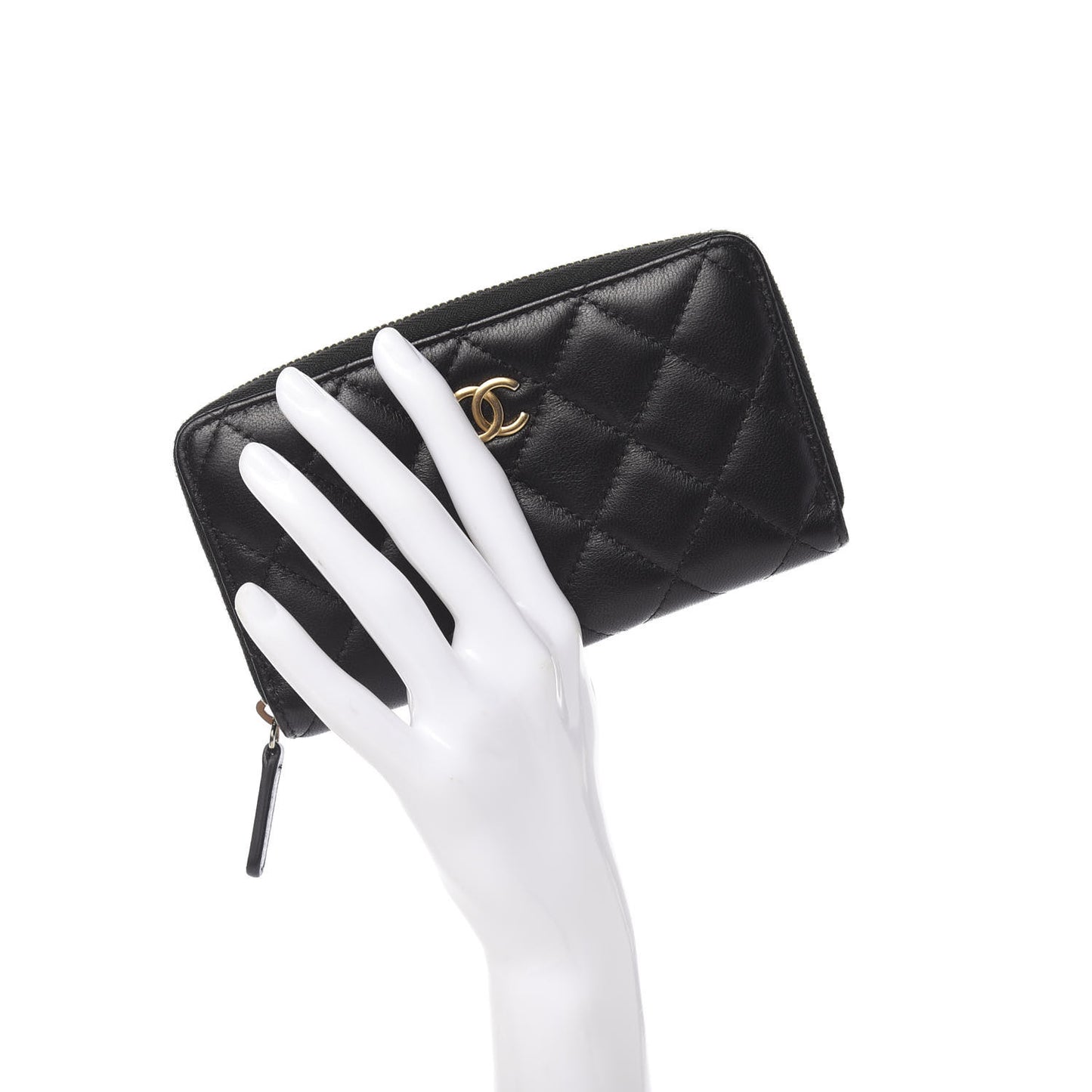Lambskin Quilted Small Zip Around Wallet Black