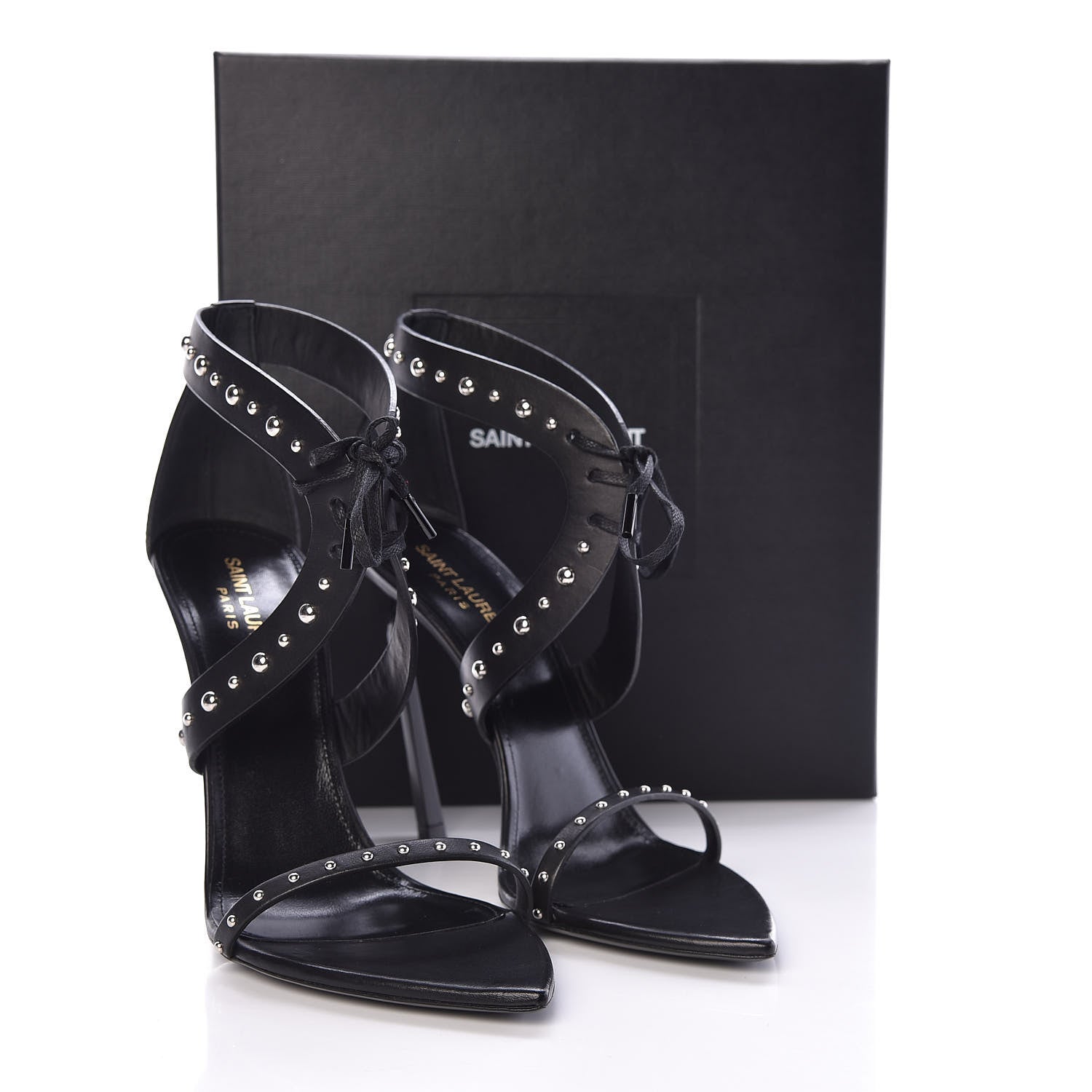 Saint Laurent Calfskin Studded Iris Sandal Pumps 40 Black 9 of 9