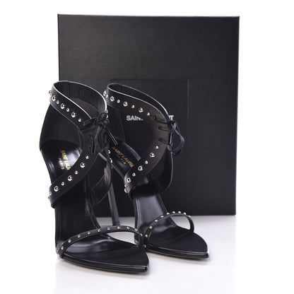 Saint Laurent Calfskin Studded Iris Sandal Pumps 40 Black 9 of 9