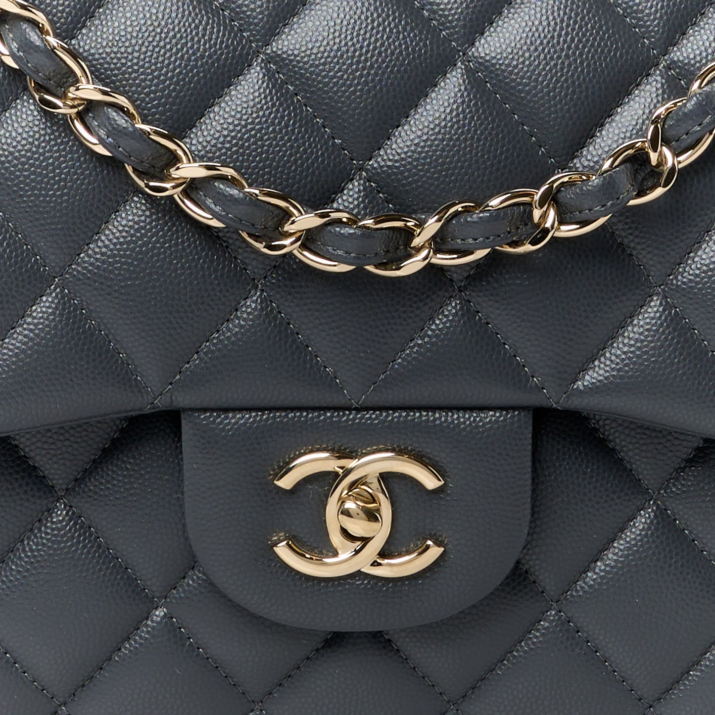 Caviar Quilted Jumbo Double Flap Dark Grey