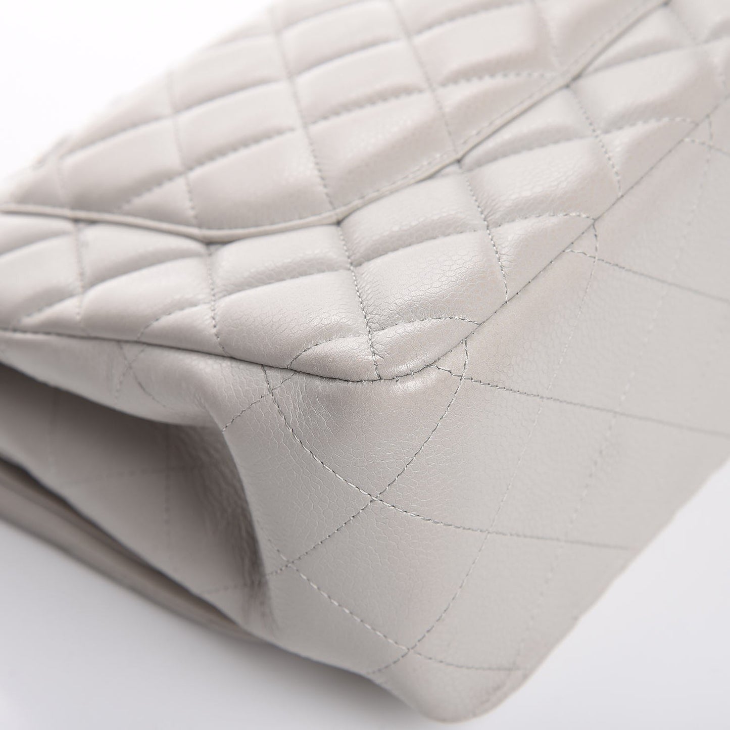 Caviar Quilted Jumbo Double Flap Light Grey