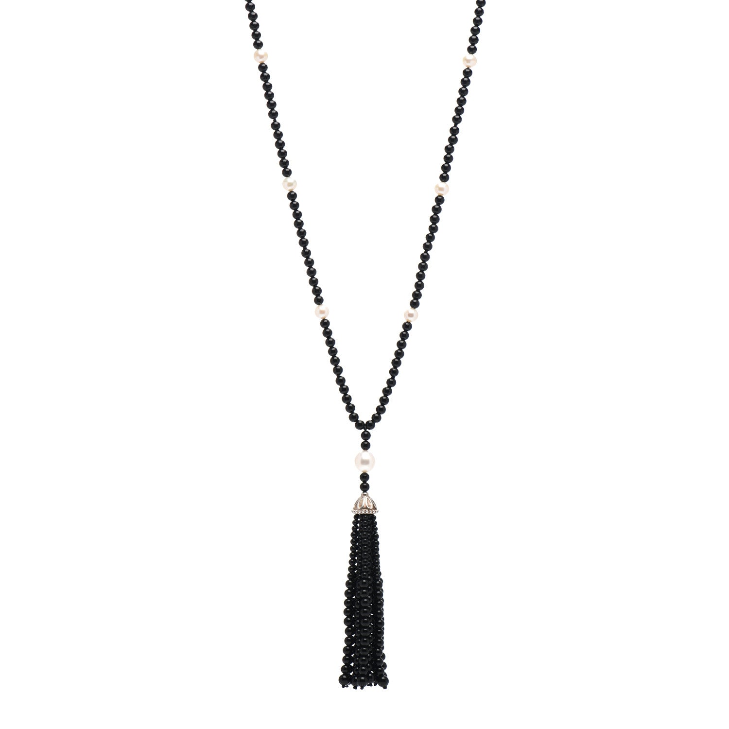 Tiffany Sterling Silver Black Onyx Freshwater Pearl Ziegfeld Tassel Necklace 1 of 4