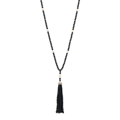 Tiffany Sterling Silver Black Onyx Freshwater Pearl Ziegfeld Tassel Necklace 1 of 4