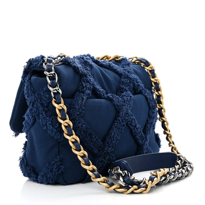 Chanel Cotton Canvas Quilted Medium 19 Flap Navy Blue 3 of 12