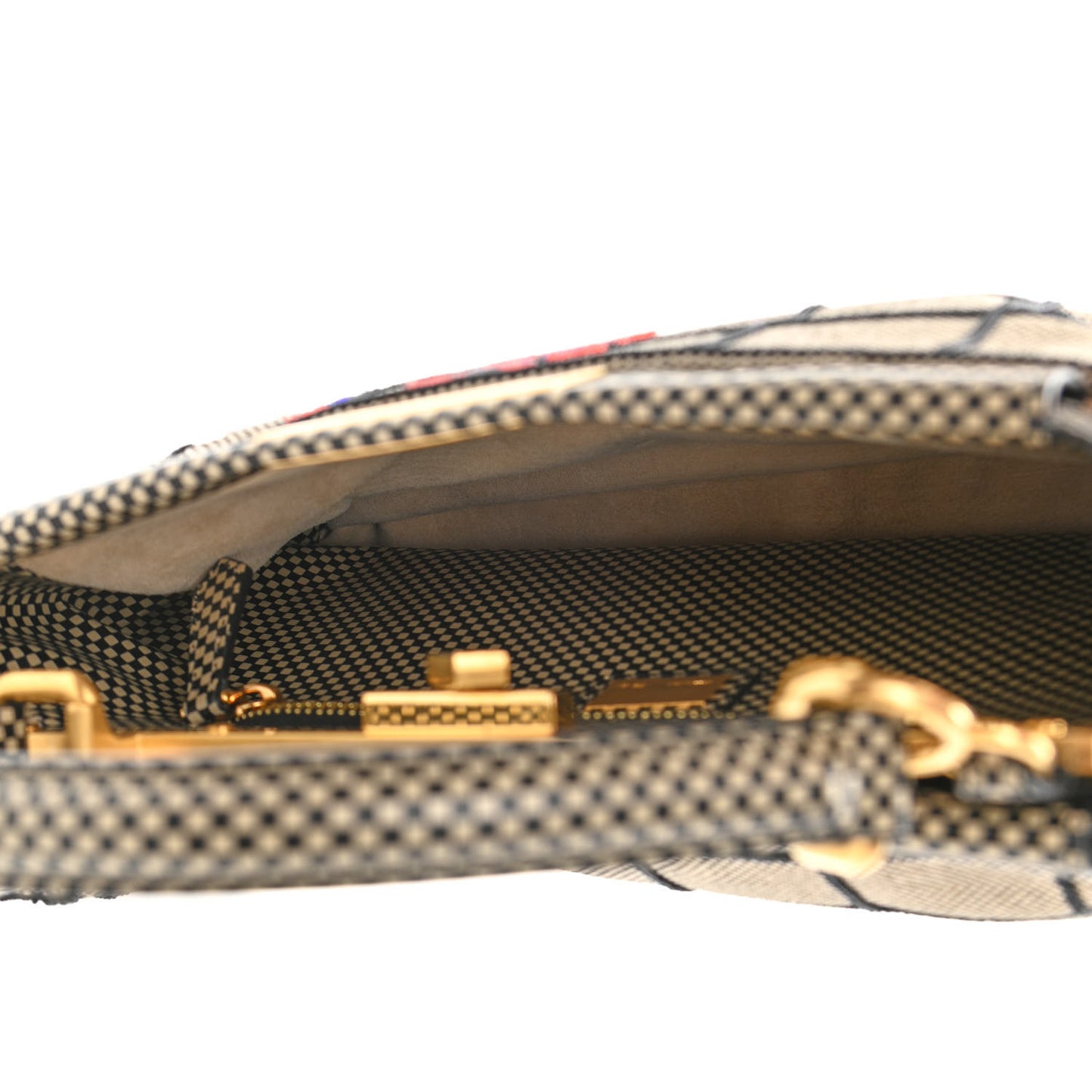 Canvas Calfskin Embroidered Medium Peekaboo Iconic Satchel Black Beige Multicolor
