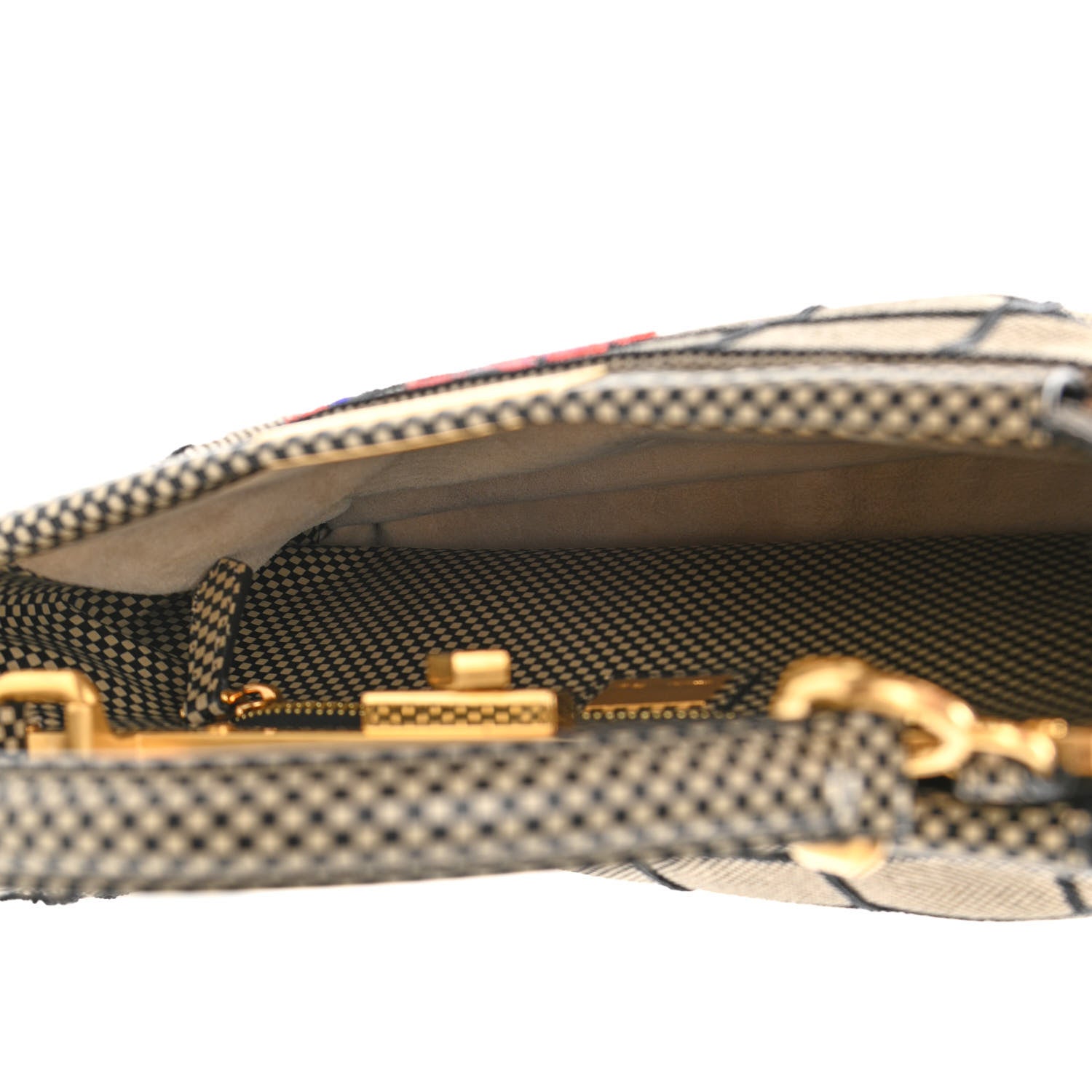 Fendi Canvas Calfskin Embroidered Medium Peekaboo Iconic Satchel Black Beige Multicolor 5 of 10