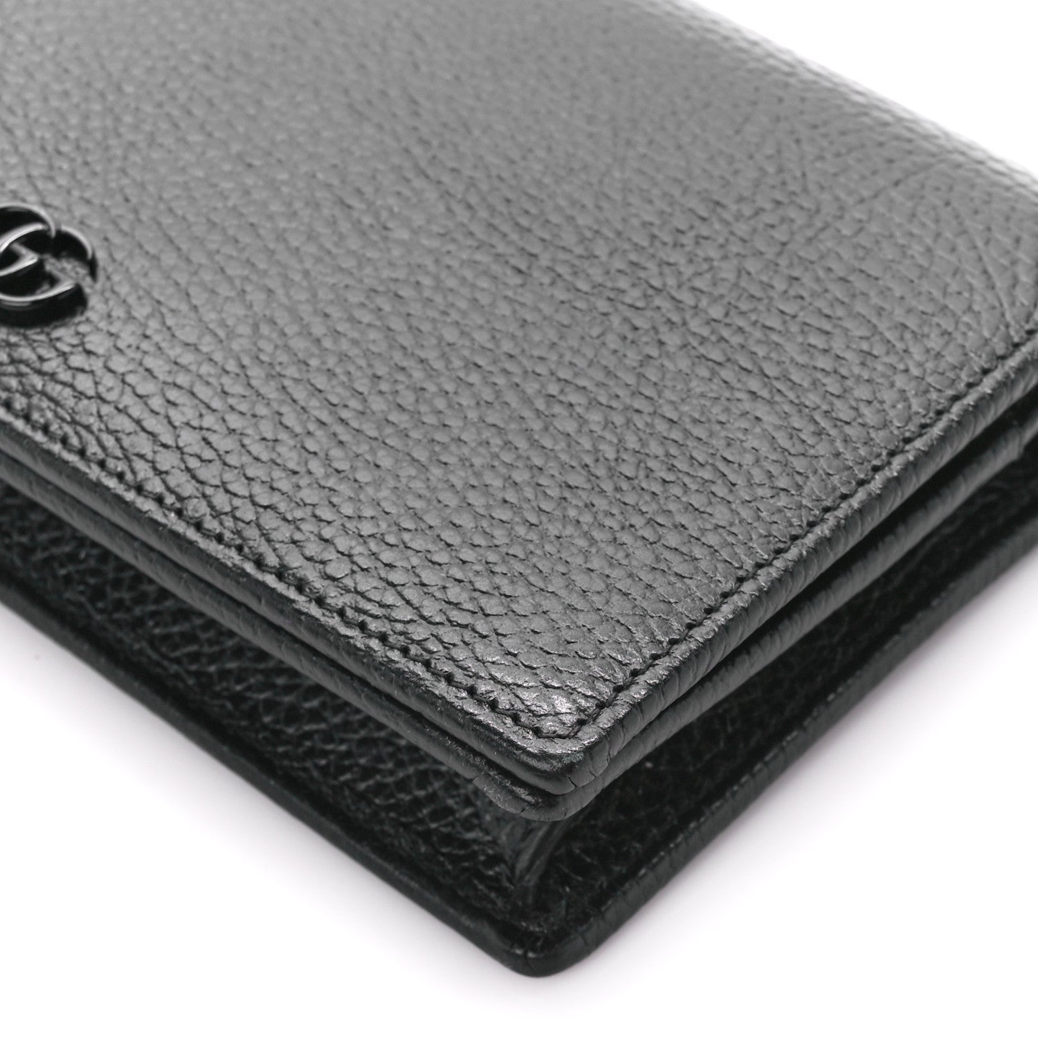 Gucci Dollar Calfskin Enamel Monochrome Mini GG Marmont Chain Wallet Black 10 of 11