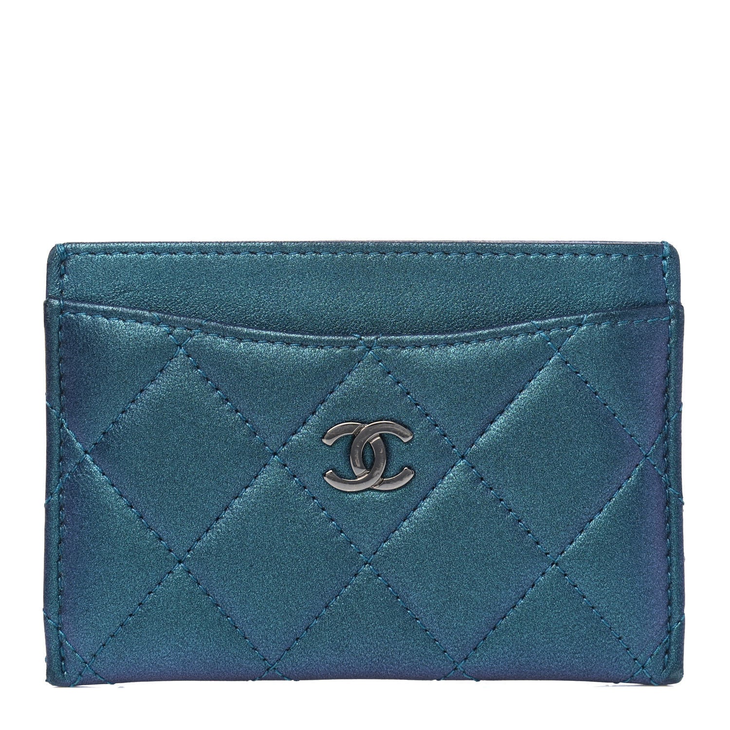 Chanel Metallic Lambskin Quilted Card Holder Turquoise 1 of 4