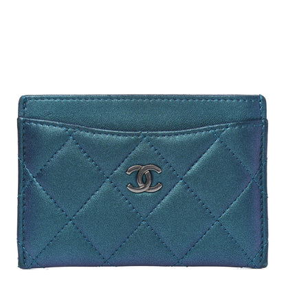 Chanel Metallic Lambskin Quilted Card Holder Turquoise 1 of 4