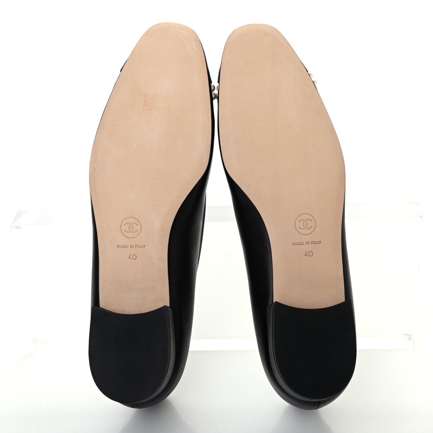 Lambskin Grosgrain Pearl Cap Toe Ballerina Flats 40 Black