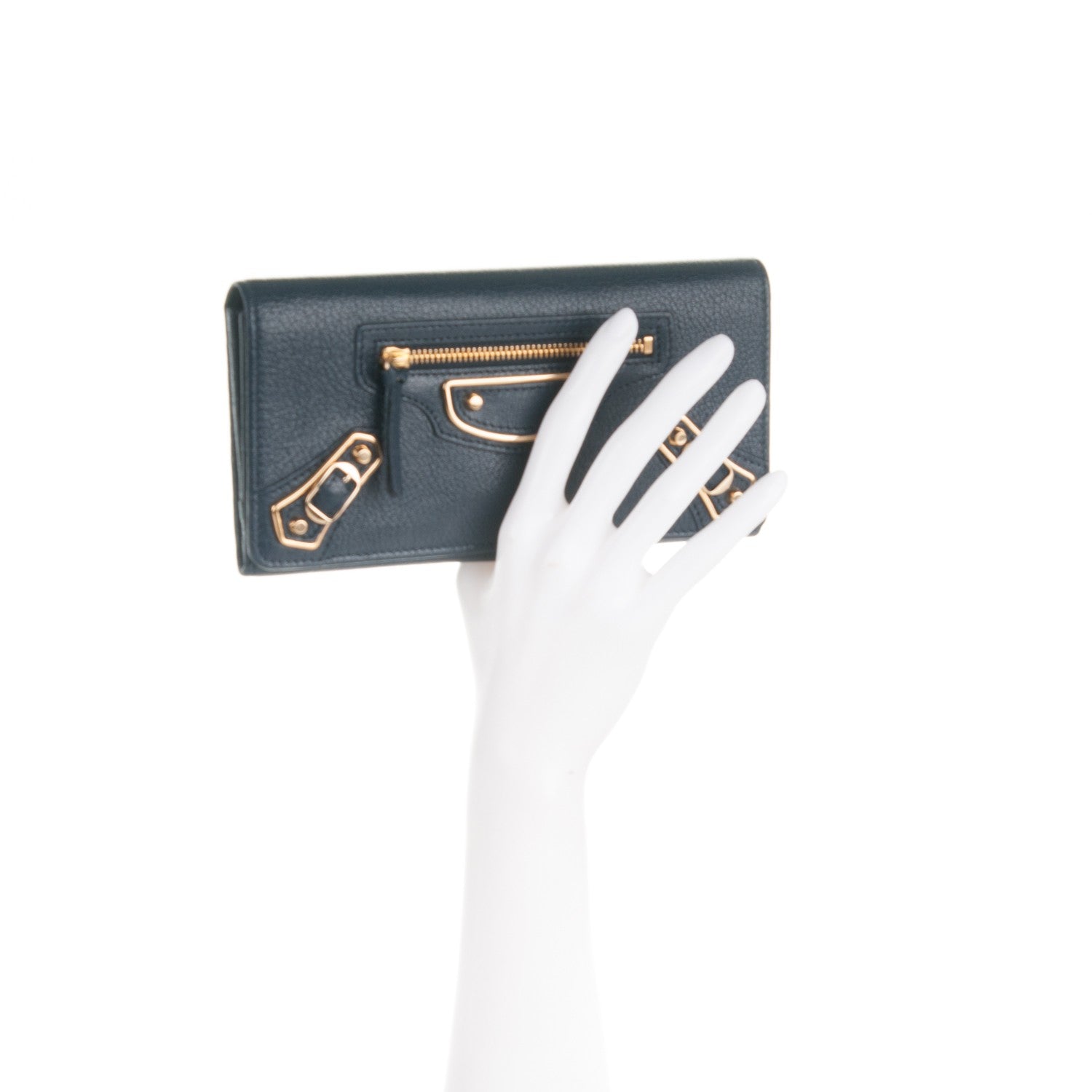 Balenciaga Chevre Gold Metallic Edge Hardware Money Wallet Bleu Nuit 2 of 7