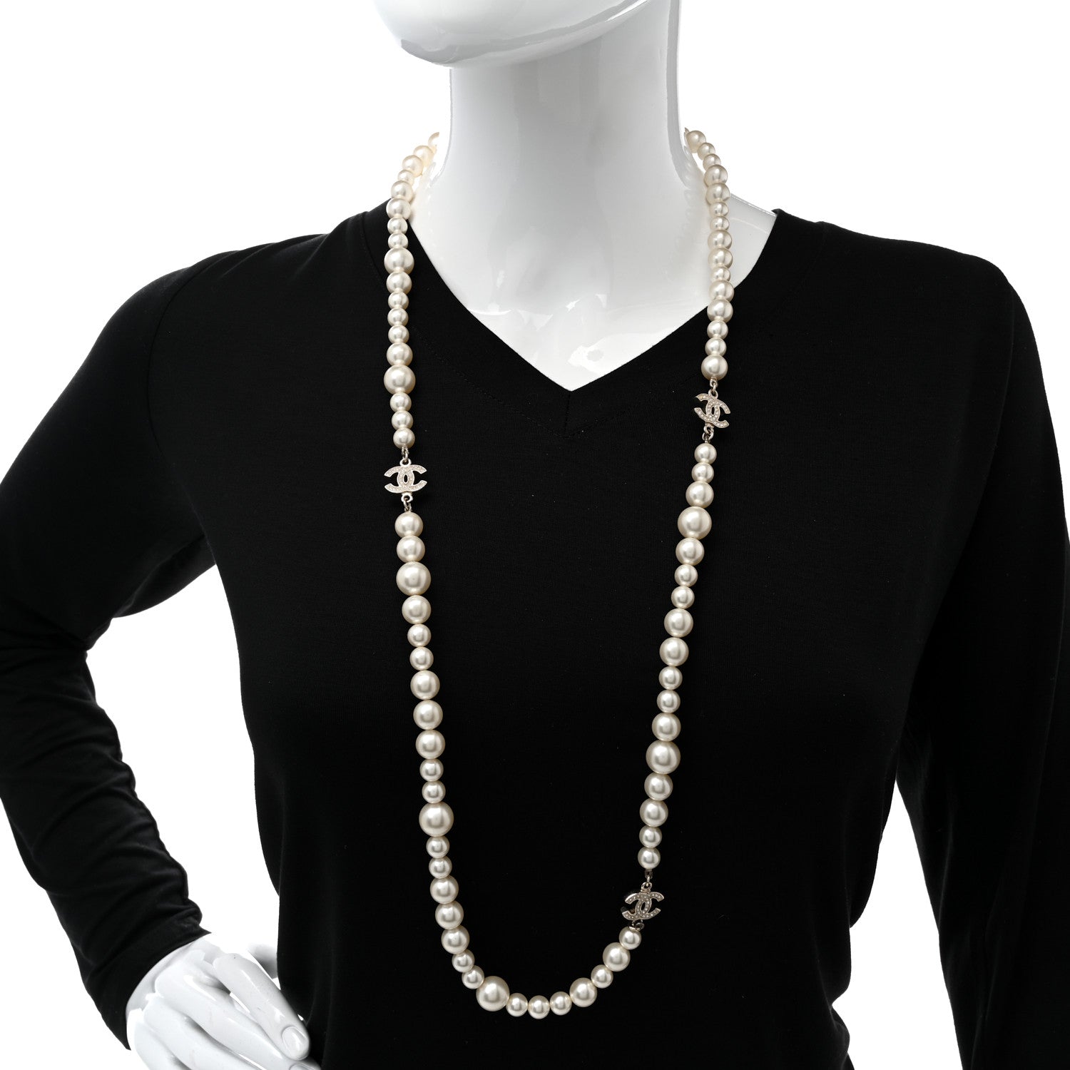 Chanel Crystal Pearl CC Long Necklace Gold 2 of 7