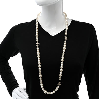 Chanel Crystal Pearl CC Long Necklace Gold 2 of 7