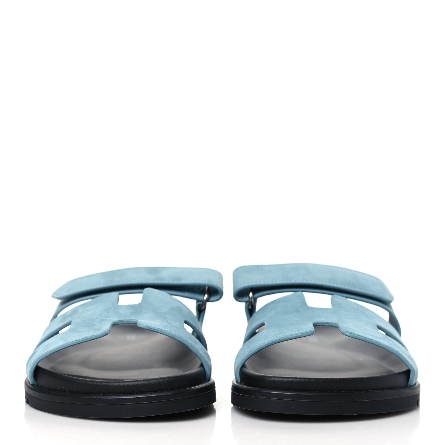 Hermes Suede Goatskin Womens Chypre Sandals 37.5 Bleu Mineral 2 of 9