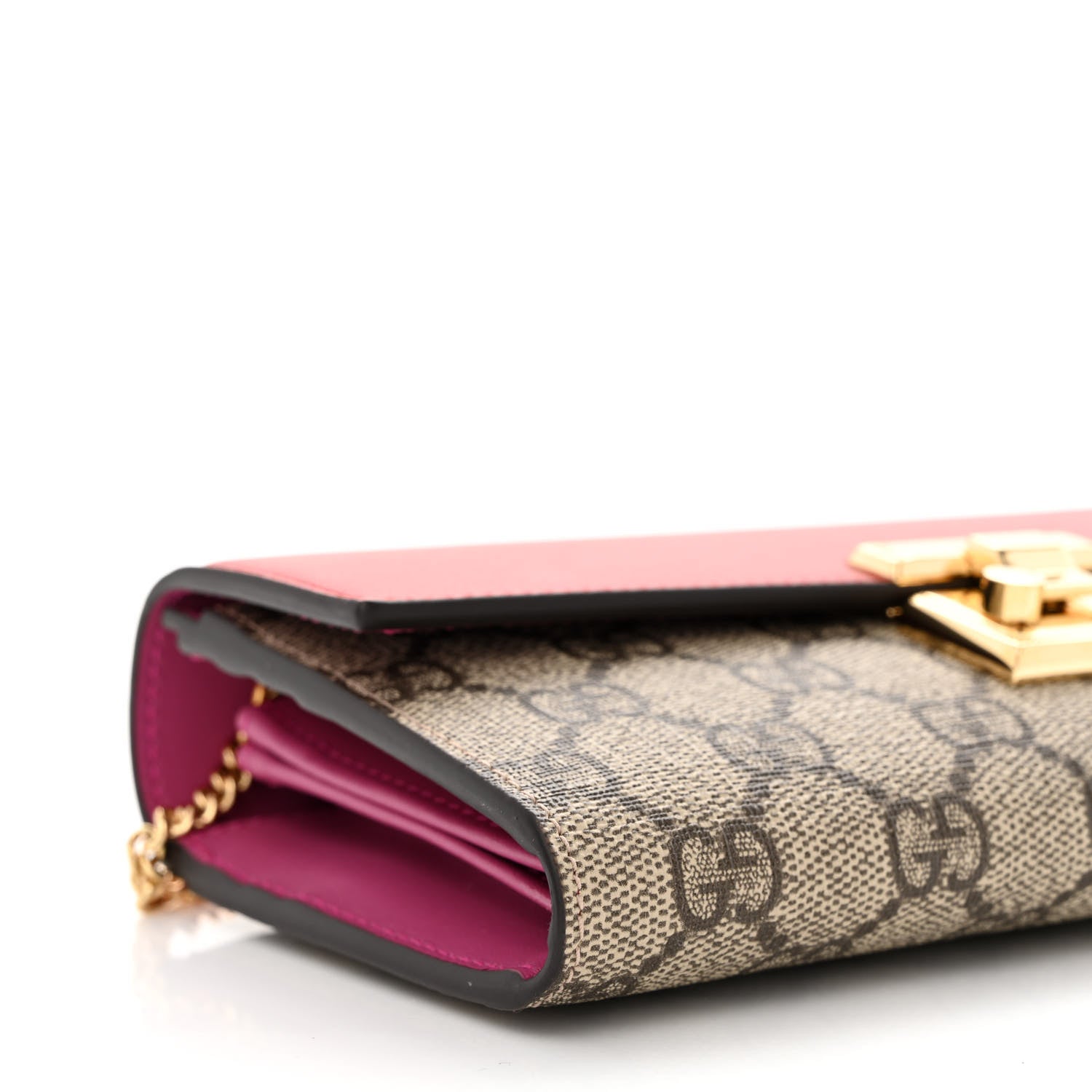 Gucci GG Supreme Monogram Moon Calfskin Padlock Continental Chain Wallet Beige Ebony Hibiscus Red New Rosette 9 of 11
