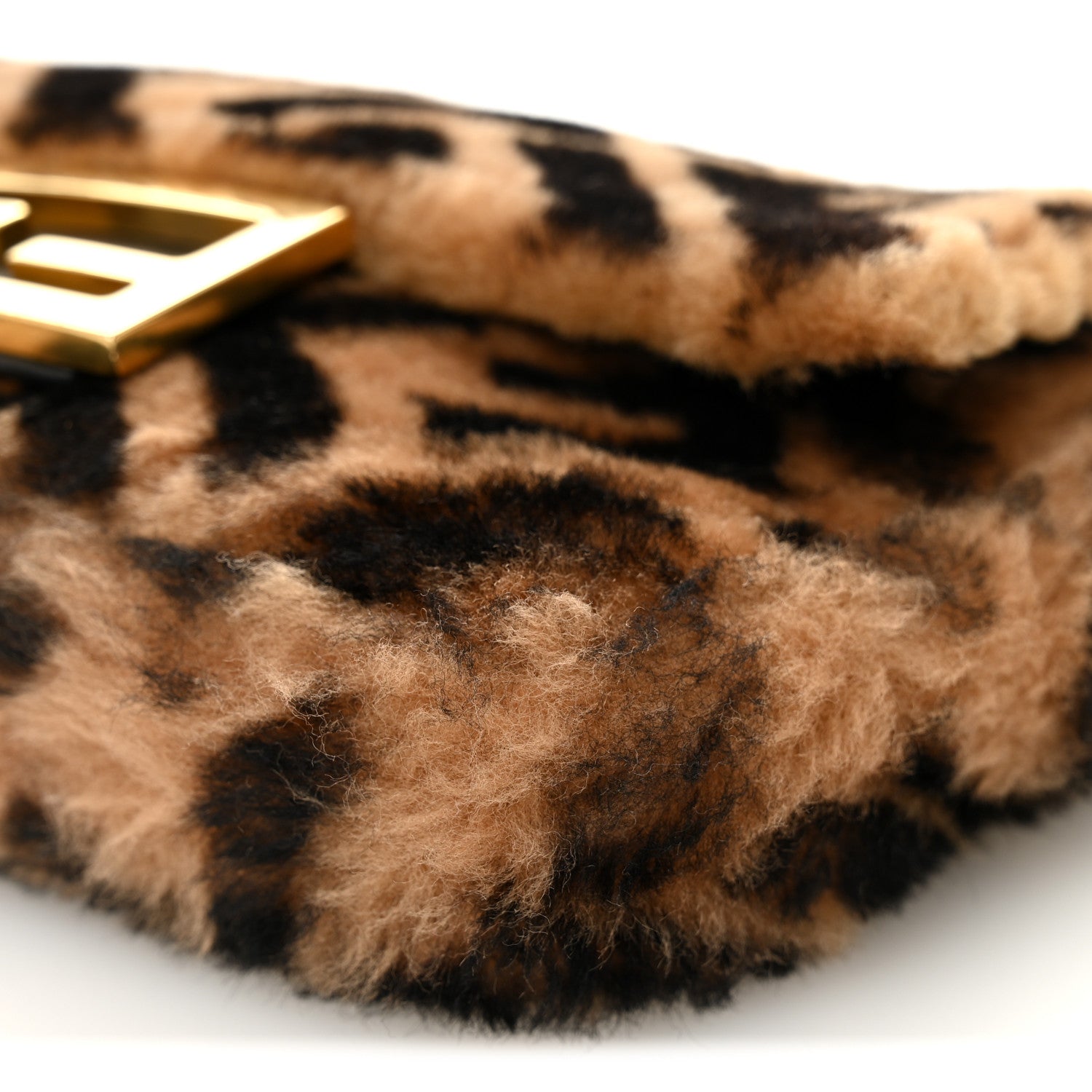 Fendi Shearling Vitello Dolce Macro FF 1974 Mini Baguette Tobacco Black 10 of 10