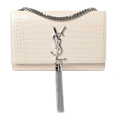 Saint Laurent Croc Calfskin Embossed Small Classic Monogram Kate Tassel Satchel Mouse Grey 1 of 9