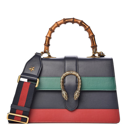 Gucci Moon Calfskin Bamboo Web Medium Dionysus Top Handle Bag Blue Emerald Hibiscus Red 1 of 13