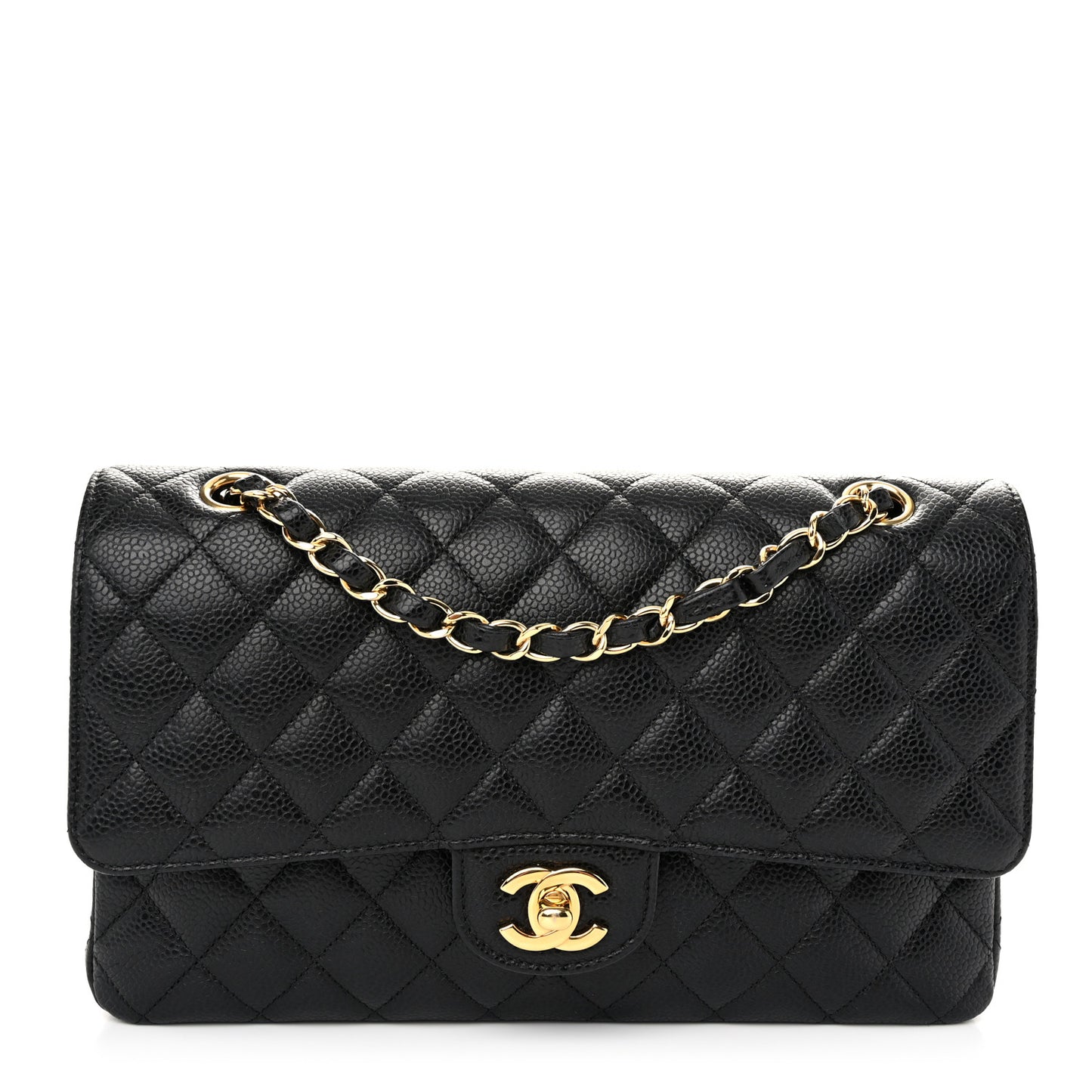 Caviar Quilted Medium Double Flap Black