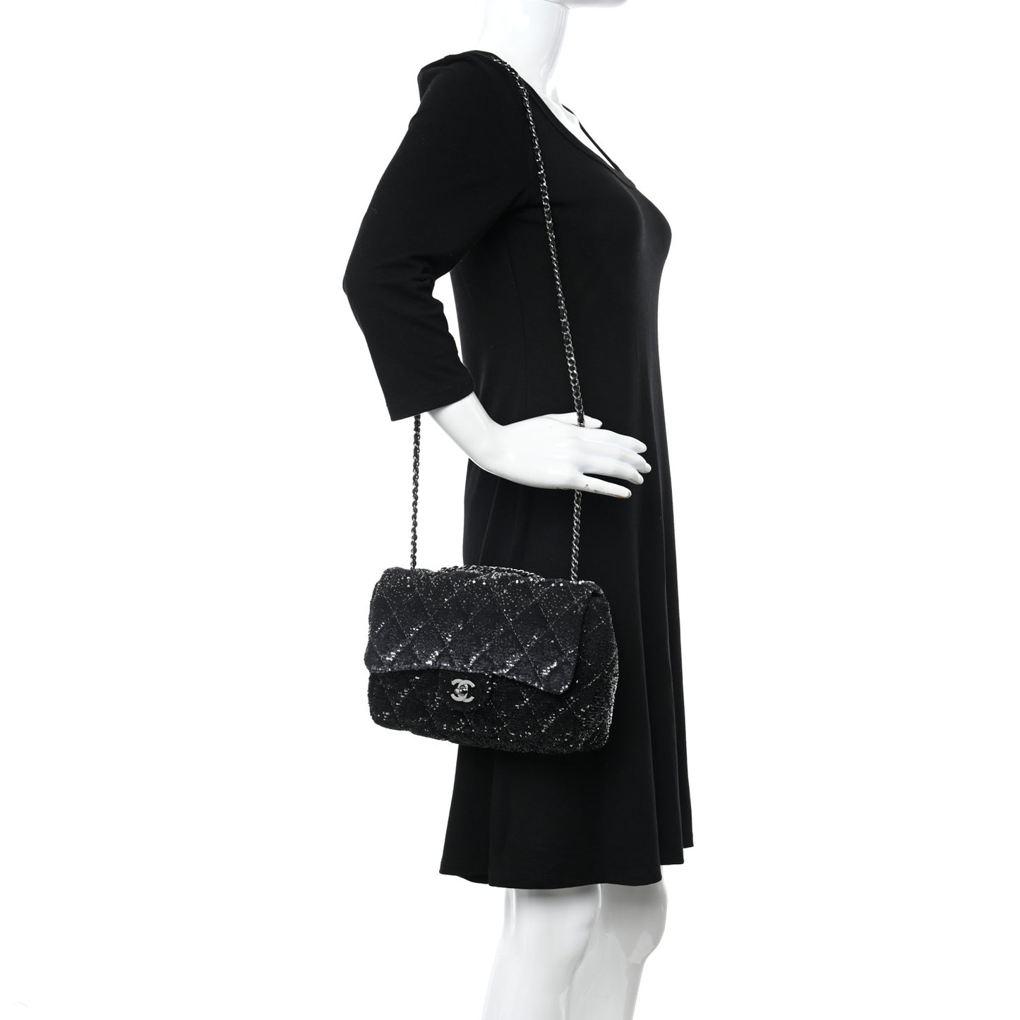 Sequin Quilted Ombre Medium Flap Black Silver