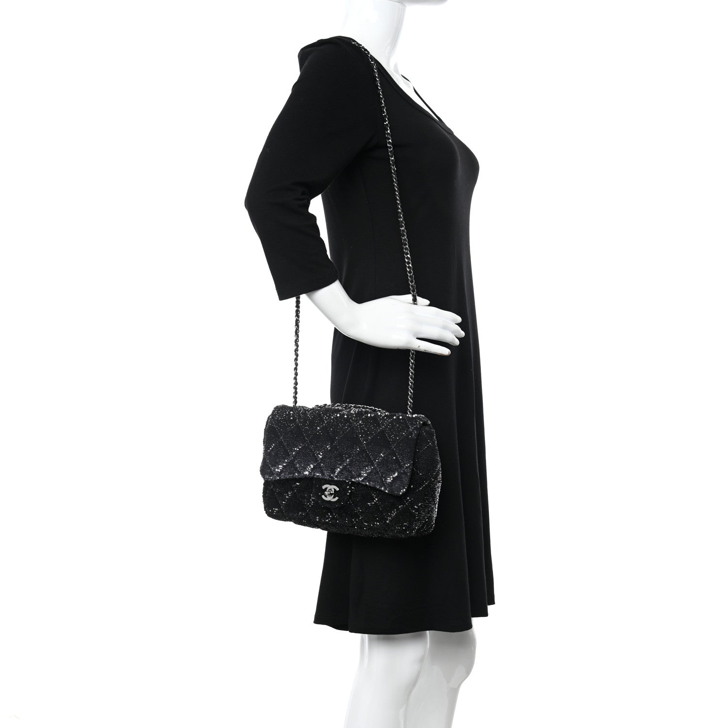 Chanel Sequin Quilted Ombre Medium Flap Black Silver 2 of 12