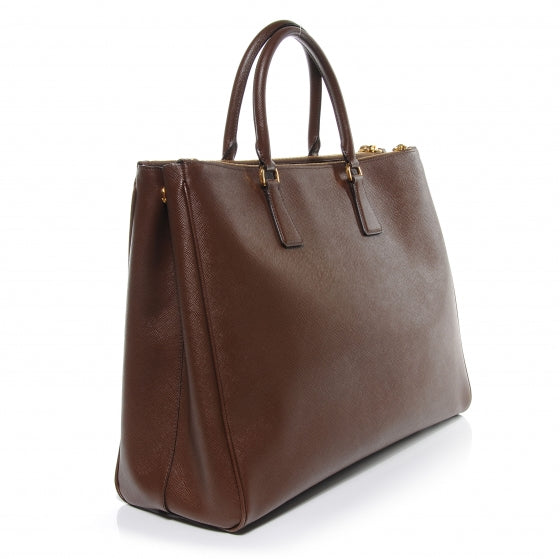 Saffiano Lux Large Double Zip Tote Cacao