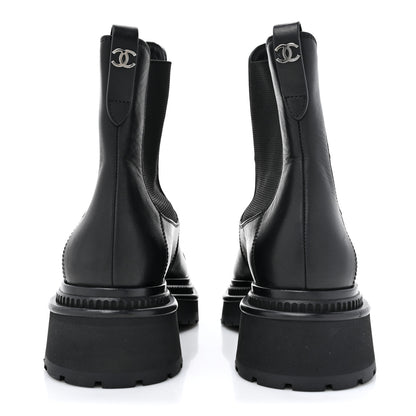 Chanel Calfskin Patent Cap Toe Ankle Boots 38 Black 4 of 9