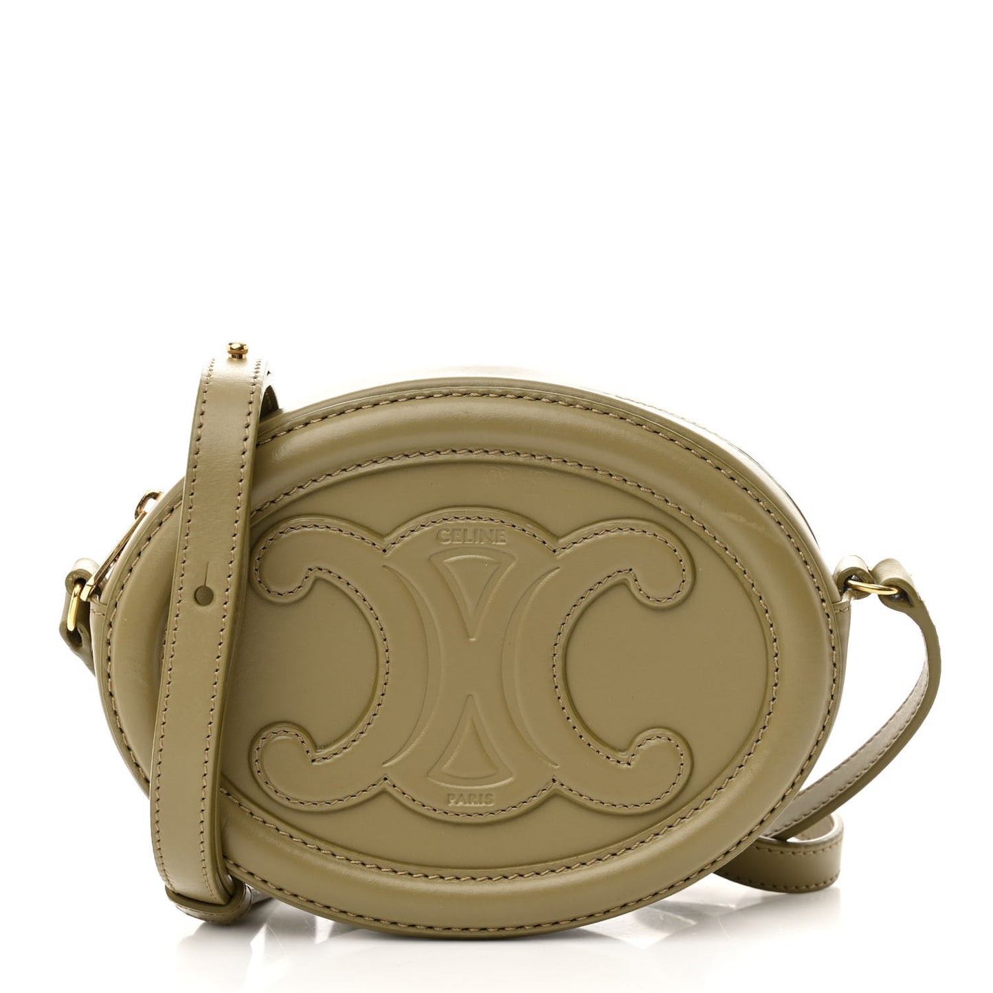 Smooth Calfskin Cuir Small Triomphe Oval Purse Crossbody Olive