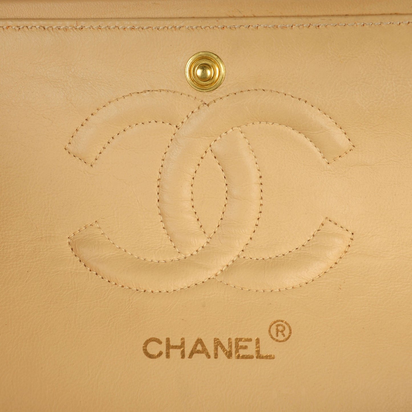 Lambskin Quilted Medium Double Flap Beige