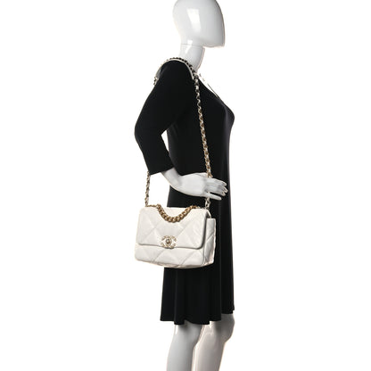 Chanel Shiny Crumpled Calfskin Quilted Medium Chanel 19 Flap White 2 of 16