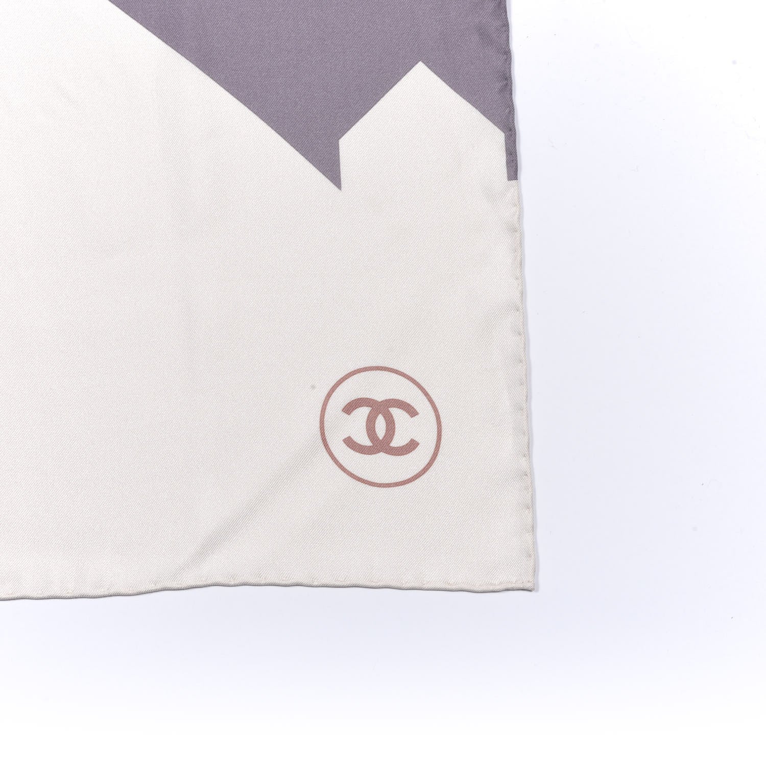 Chanel Silk Print Square Scarf Beige Black White 3 of 3