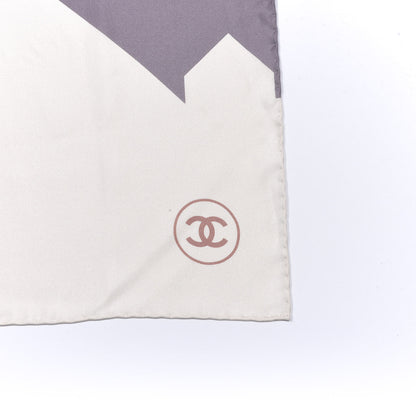 Chanel Silk Print Square Scarf Beige Black White 3 of 3