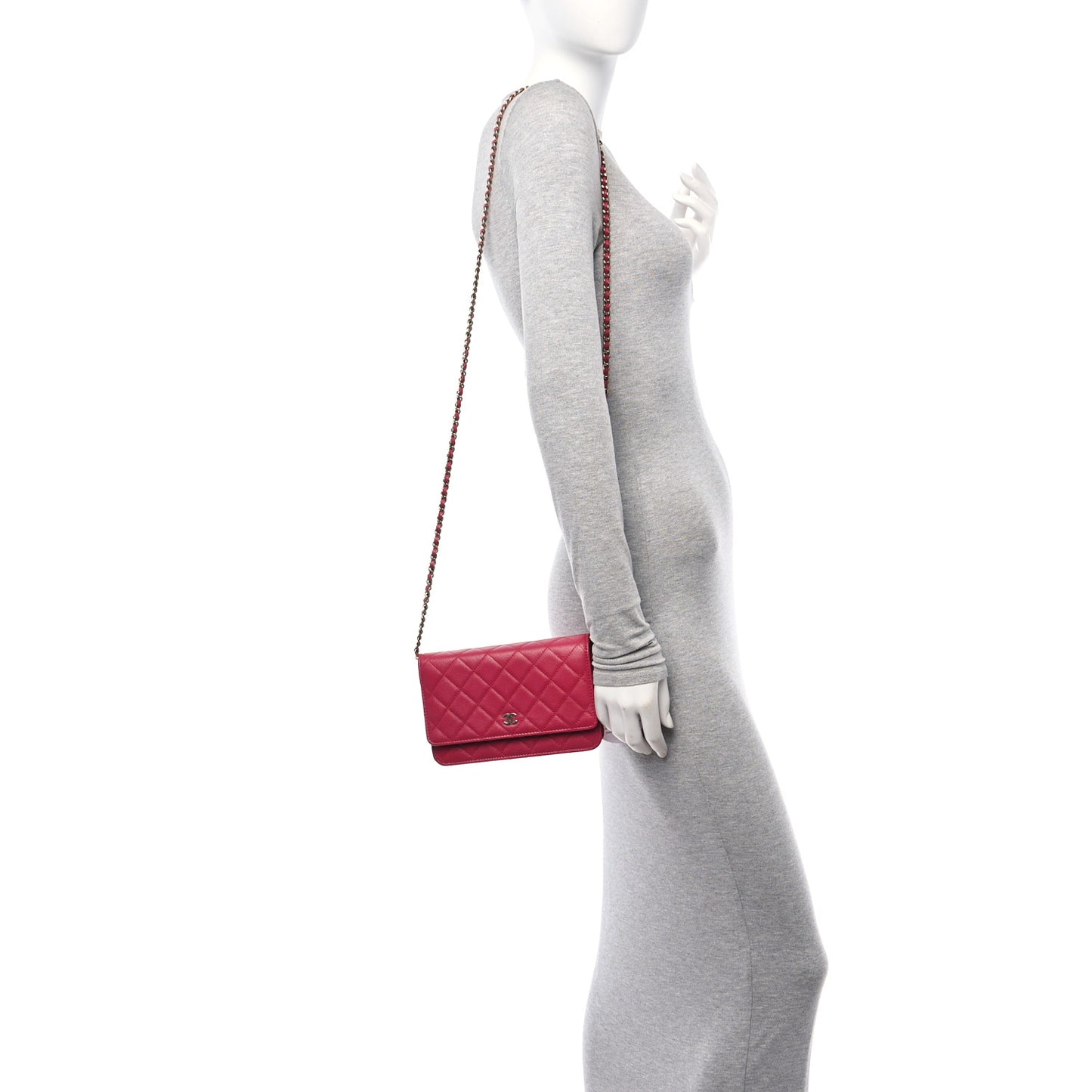 Caviar Quilted Wallet on Chain WOC Dark Pink