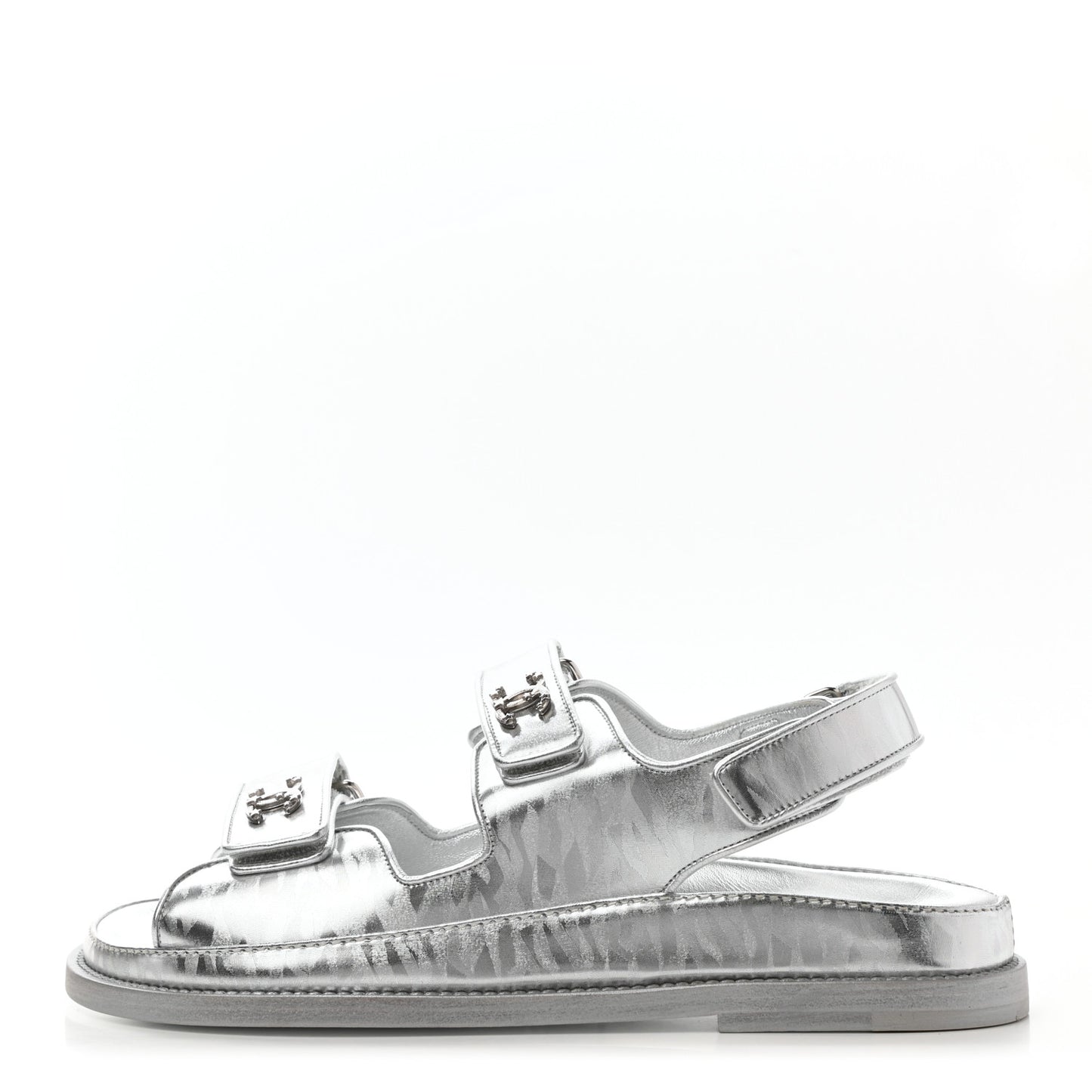 Laminated Calfskin Velcro Dad Sandals 38 Silver