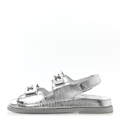 Chanel Laminated Calfskin Velcro Dad Sandals 38 Silver 1 of 9