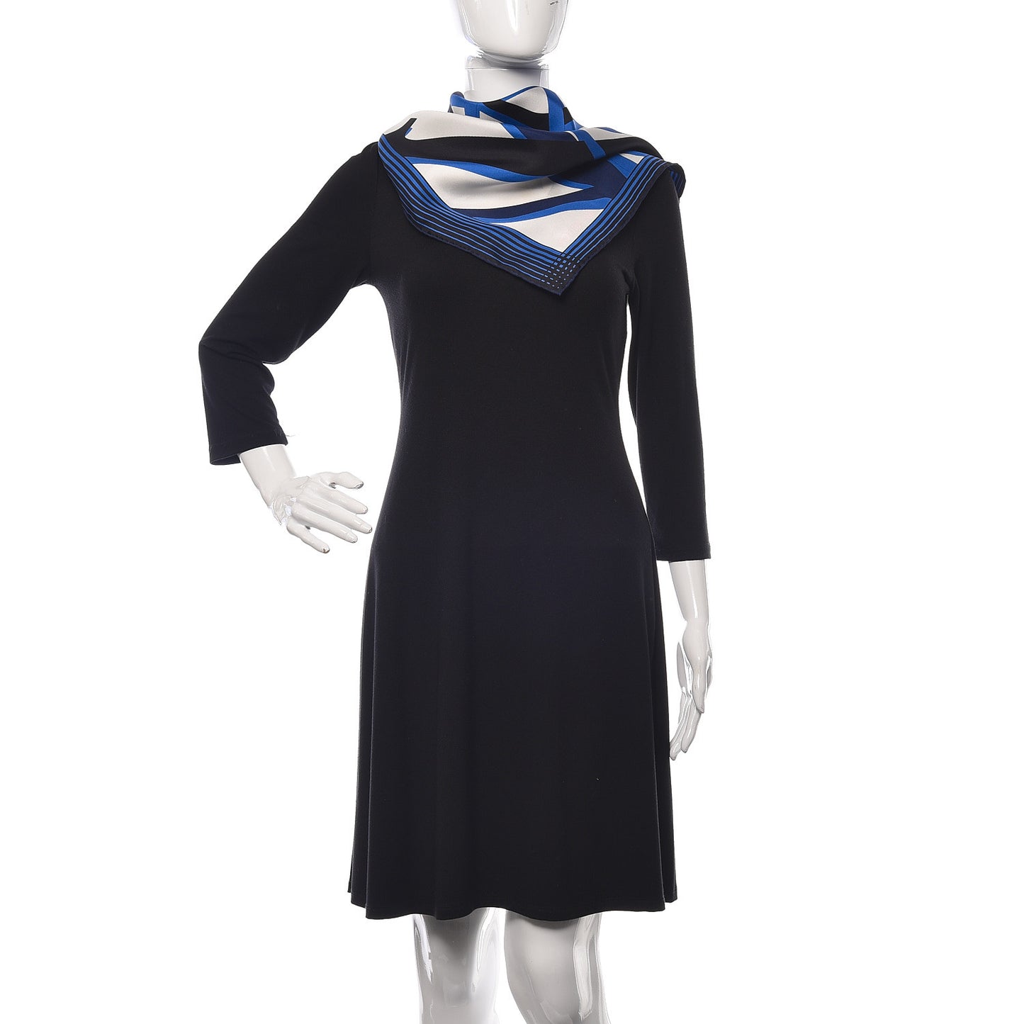Silk Square Scarf White Black Blue