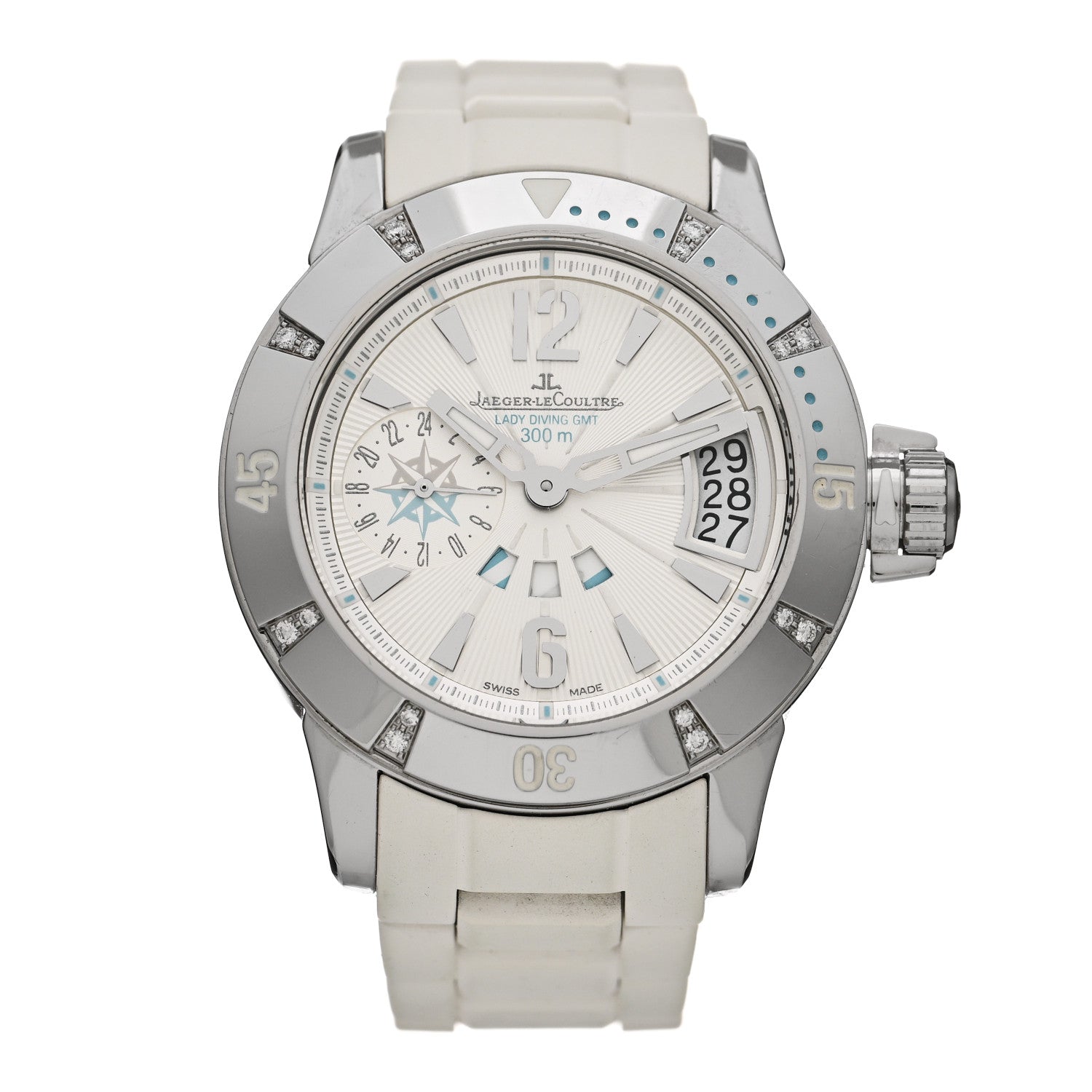 Jaeger-LeCoultre Stainless Steel Rubber Diamond 38mm Master Compressor GMT Automatic Watch White Q1898420 1 of 4
