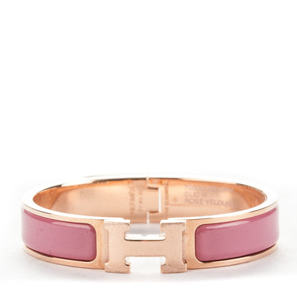 Hermes Enamel Narrow Clic Clac H Bracelet PM Rose Velours 1 of 4