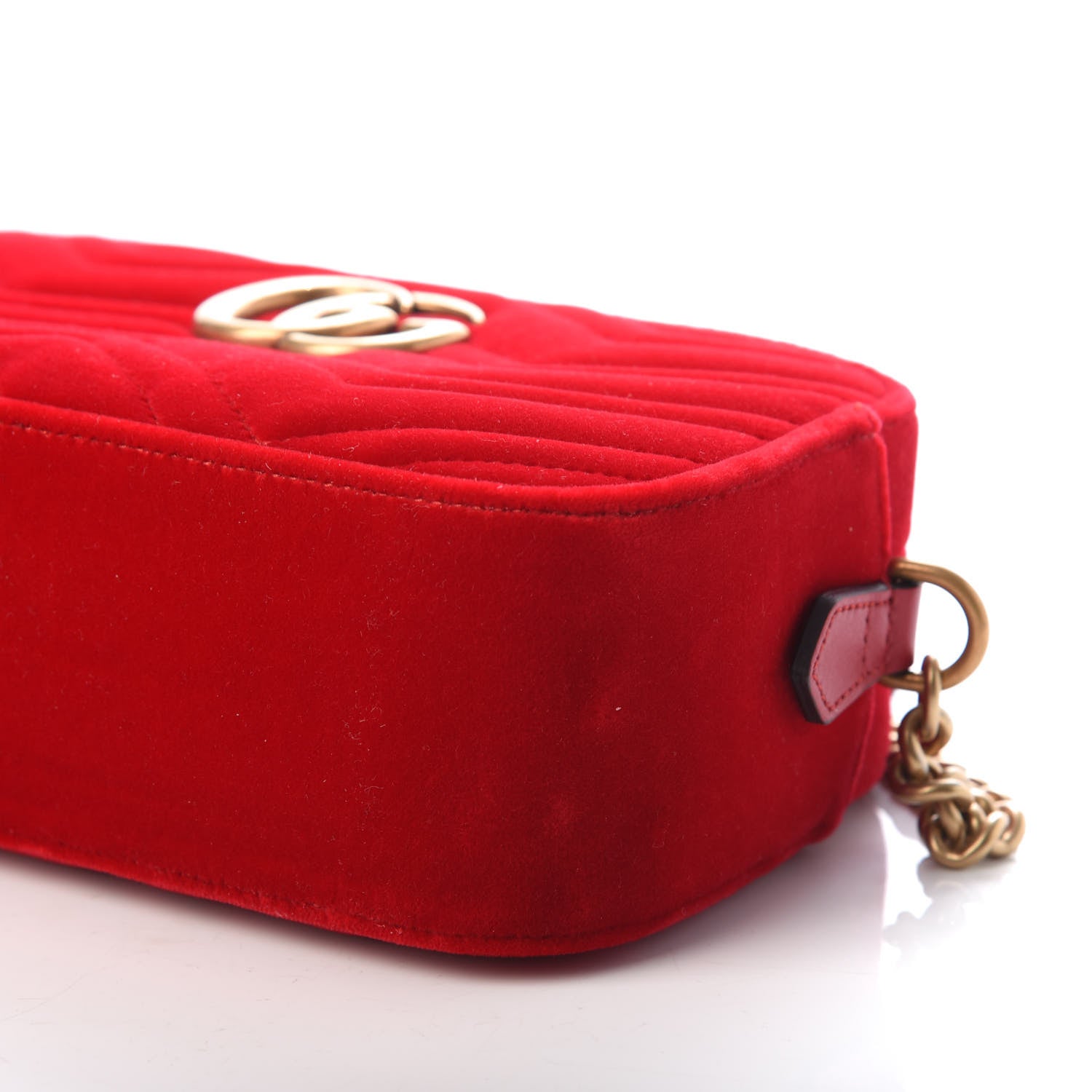 Gucci Velvet Matelasse Small GG Marmont Chain Shoulder Bag Hibiscus Red 9 of 9