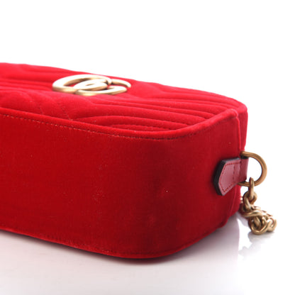 Gucci Velvet Matelasse Small GG Marmont Chain Shoulder Bag Hibiscus Red 9 of 9