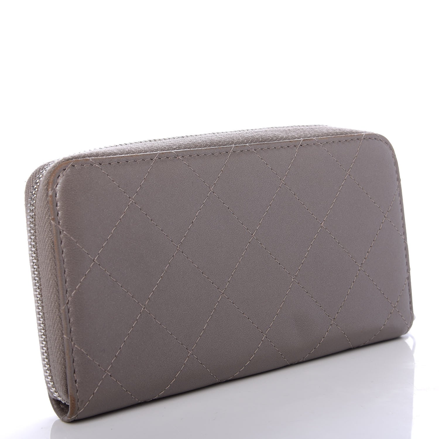 Chanel Calfskin Resin Stitched Small Zip Around Wallet Grey 3 of 8