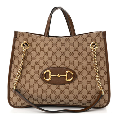 Gucci Monogram Calfskin Large Horsebit 1955 Tote Bag Beige Brown Sugar 1 of 10