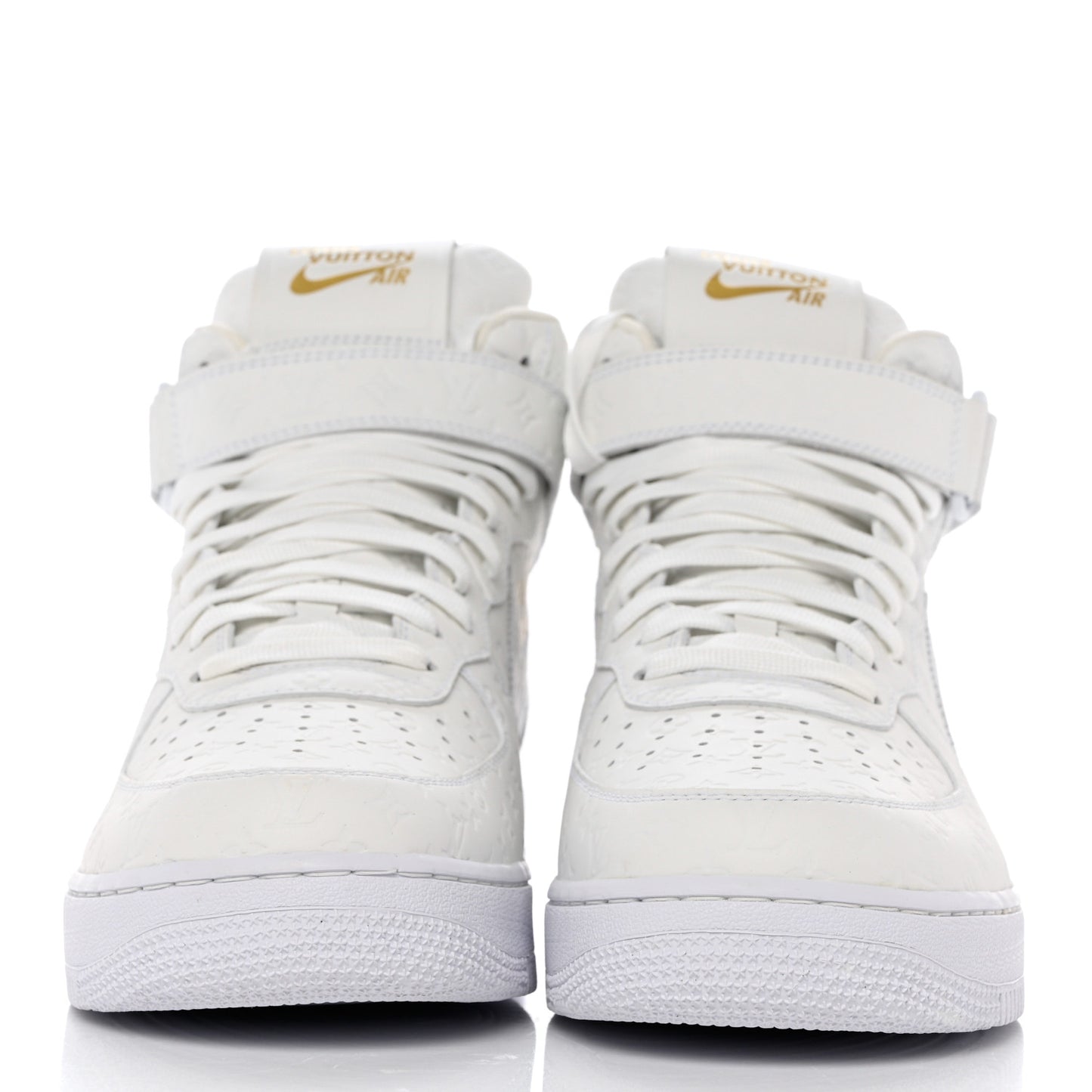 X NIKE AIR FORCE 1 Calfskin Monogram Mens Mid Sneakers 11 White