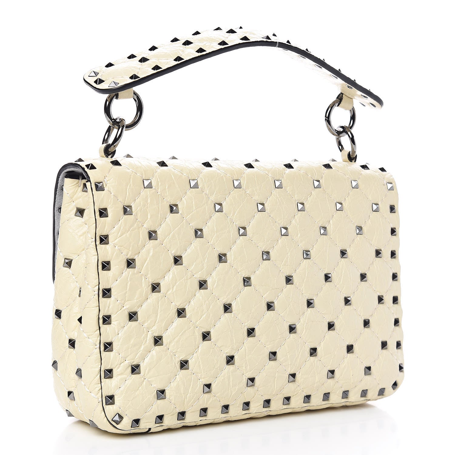 Valentino Garavani Craquele Nappa Medium Rockstud Spike Shoulder Bag Light Ivory 3 of 11