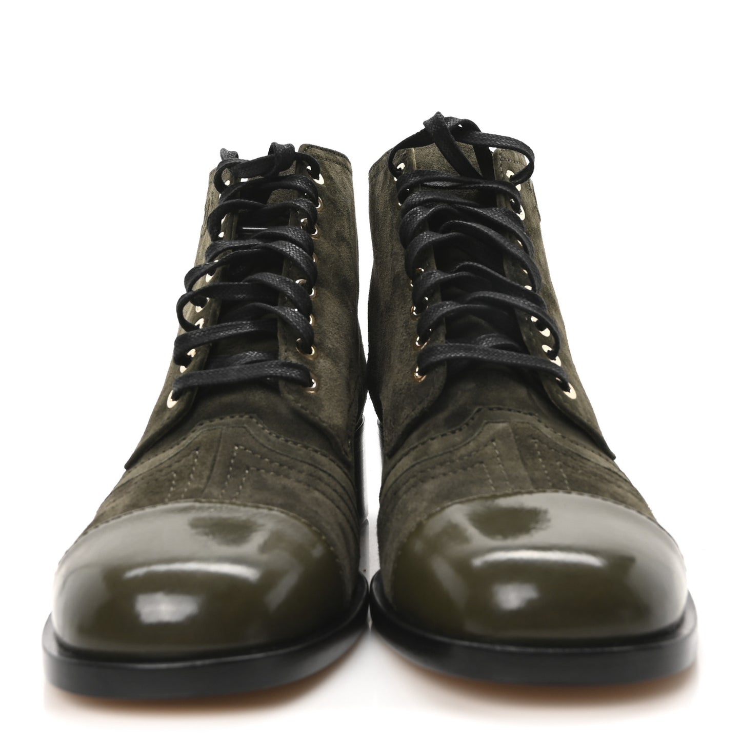 Suede Patent Cap Toe CC Boots 40 Khaki