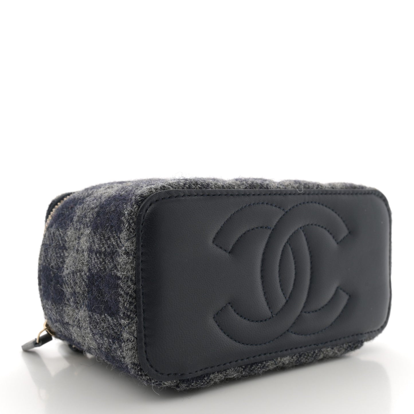 Wool Plaid Quilted Small Vanity Case With Chain Blue