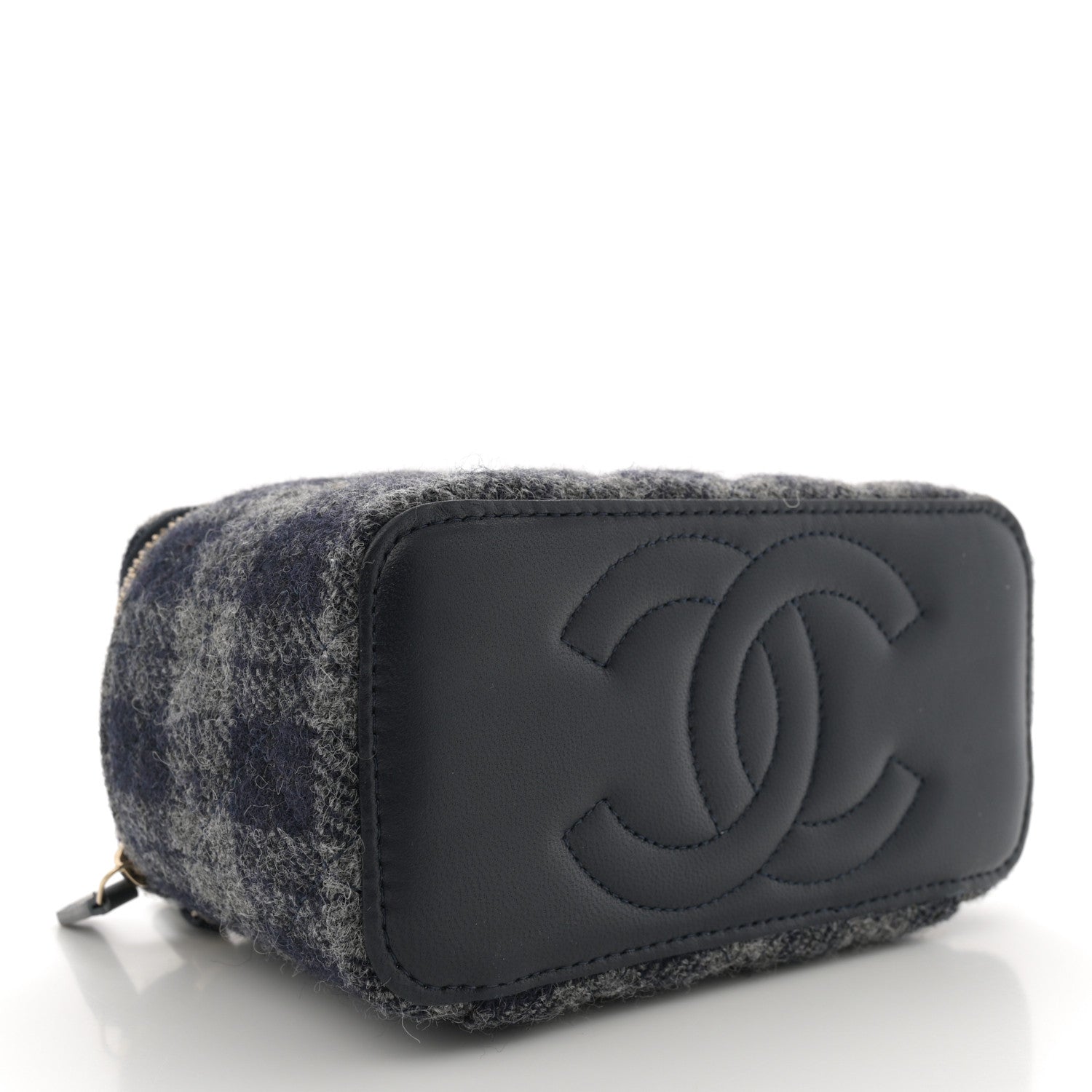 Chanel Wool Plaid Quilted Small Vanity Case With Chain Blue 4 of 10