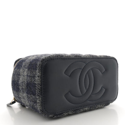 Chanel Wool Plaid Quilted Small Vanity Case With Chain Blue 4 of 10