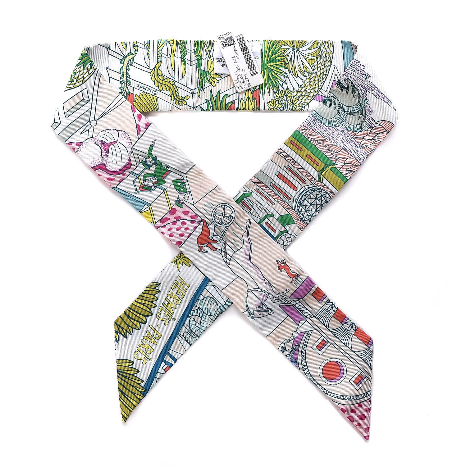 Hermes Silk Animapolis Twilly White Vert Rose 1 of 4