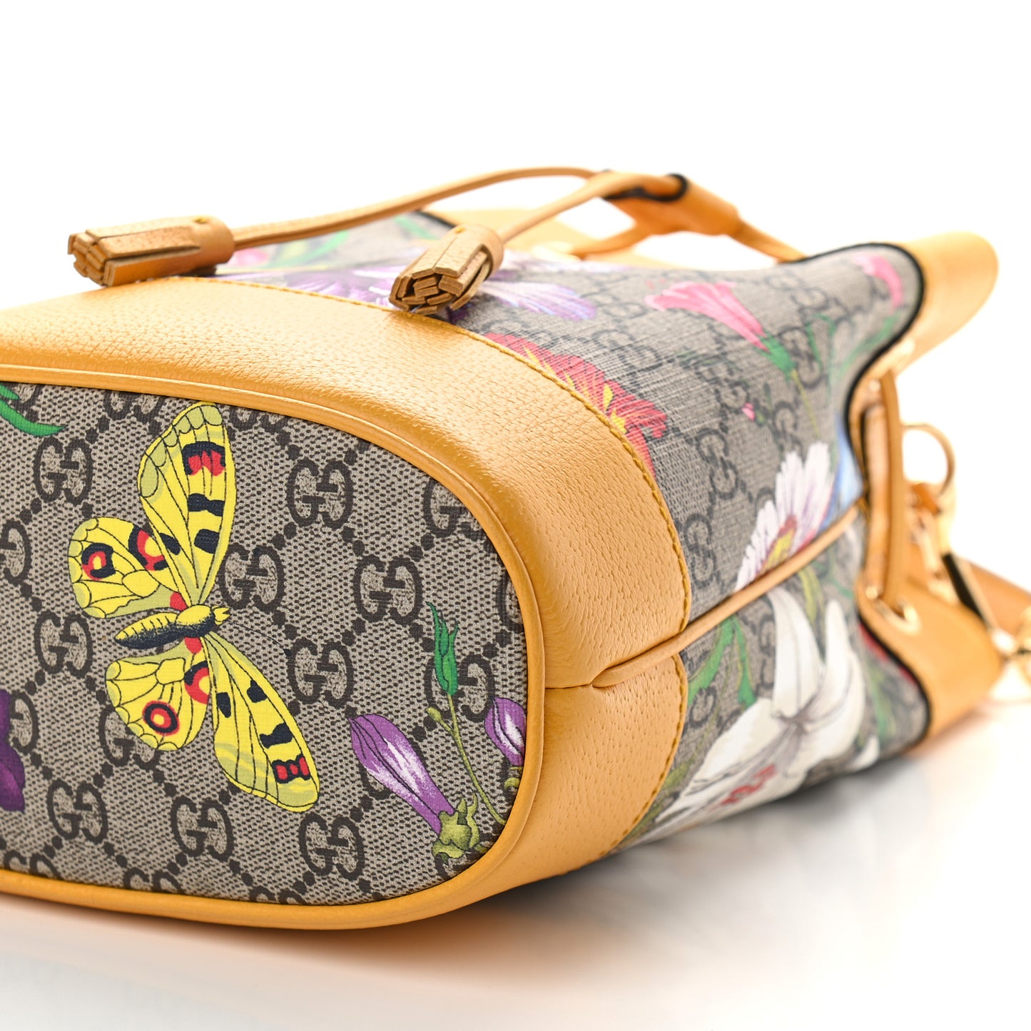 GG Supreme Monogram Flora Small Ophidia Bucket Bag Beige Multicolor Crop